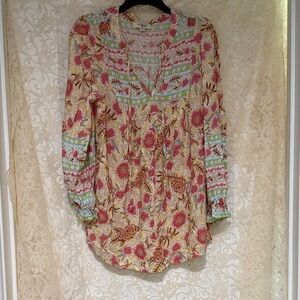 Umgee Pink Multi Floral Boho Tunic with Mint Accents